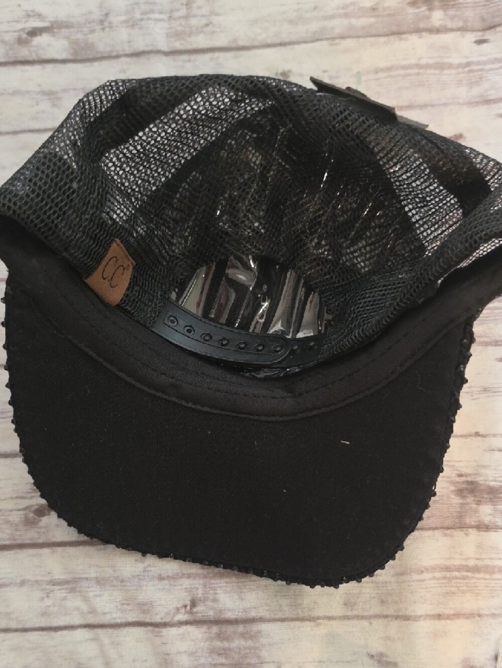C.C Black Rhinestone Mesh Baseball Cap - Picture 2 of 3